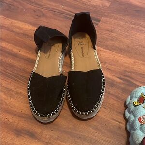 Time and Tru Black Flats with Suede Upper and Jute Midsole